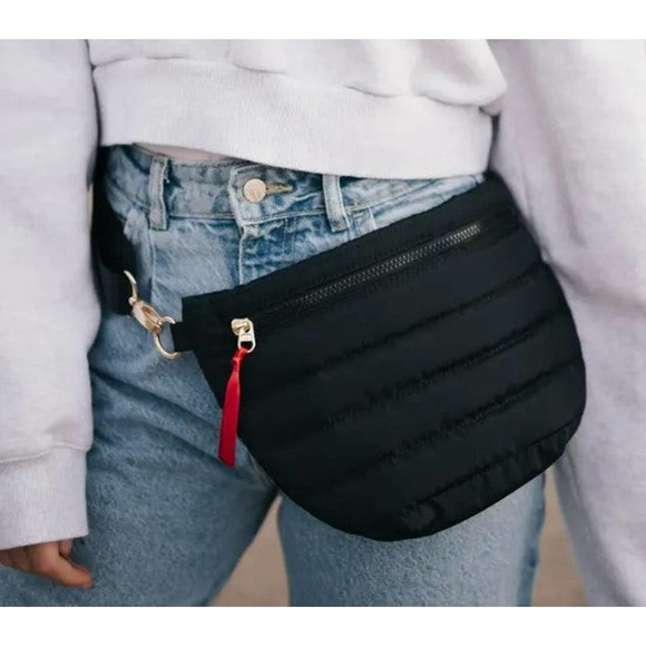 Black Quilted Puffer Sling Belt Crossbody Bag - Picture 3 of 3